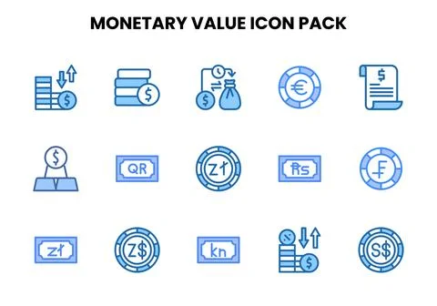 Monetary Value Two Colour UI Icons Pack Stock Illustration