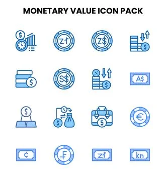 Monetary Value Two Colour Vector Icons Pack Stock Illustration
