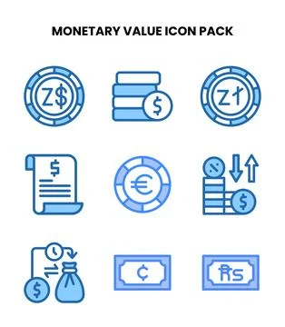 Monetary Value Two Colour Vector Icons Pack Stock Illustration