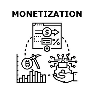 Monetization concept creating digital income stream Stock Illustration