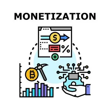 Monetization concept creating digital income stream Stock Illustration