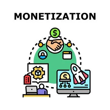 Monetization concept transforming digital content into income Stock Illustration