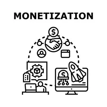 Monetization concept transforming digital content into income Stock Illustration