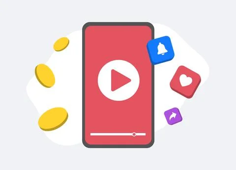 Monetize video content with engaging features like press bell, like, and share Stock Illustration