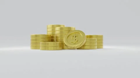Money 3d rendering on white background.golden coin stack zoom in. Stock Footage 134019159