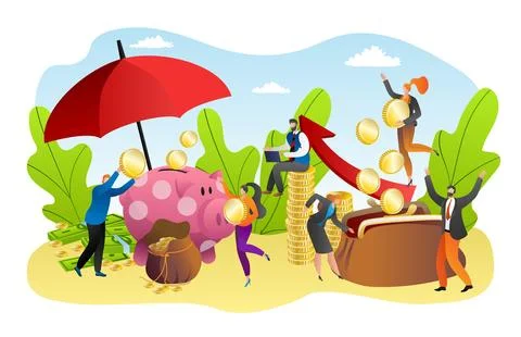 Money accumulation, finance concept, vector illustration. Gold coin money Stock Illustration
