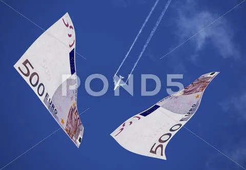 Money aircraft euro holiday plane ticket price Stock Photos