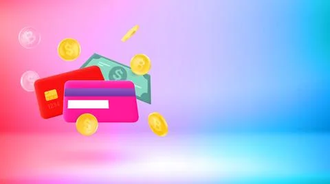 Money and cards. Vector 3d banner with copy space Stock Illustration