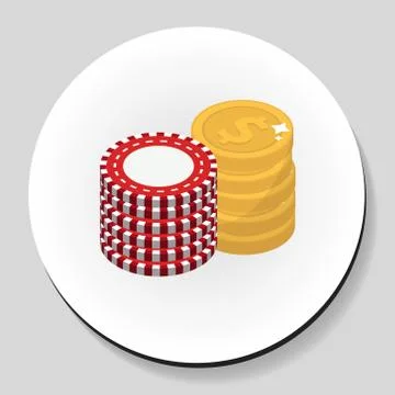 Money and chips stack sticker icon flat style. Vector illustration. Illustrazione stock