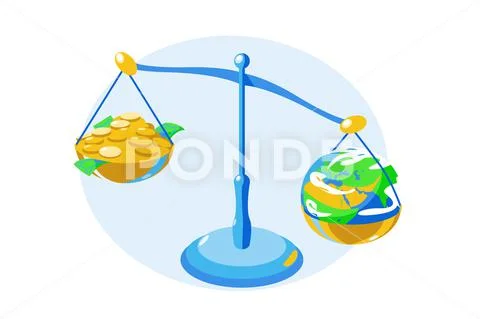Money and earth on bowls of scales Stock Illustrationen