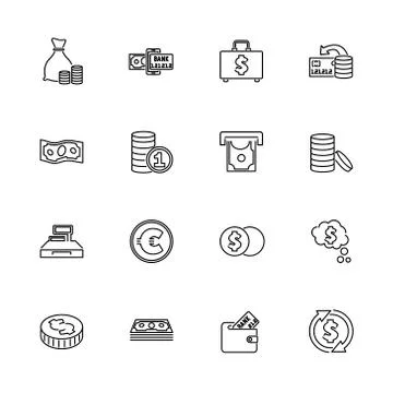 Money and Finance - Flat Vector line Icons Stock Illustration
