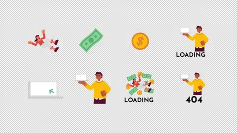 Money and financial performance loading 404 cartoon animation pack Stock Footage 345570463