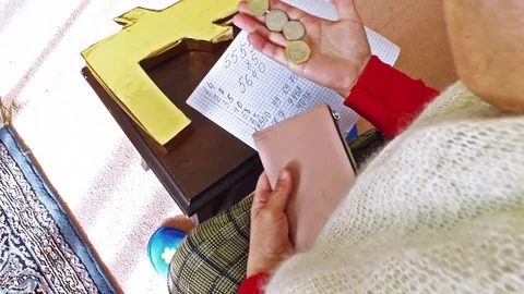 Money and Litacoin. Calculation in a notebook. Crypto currency Video stock 83894787
