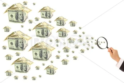 Money and magnifying glass in hand - business background Stock Illustration