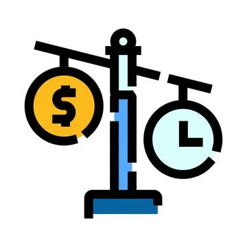 Money and time balancing on scale concept Stock-Illustration