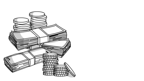 Money Animation Hand Drawn Falling Cash Stack of Money and Finance Line Art 4k Stock Footage 314558038