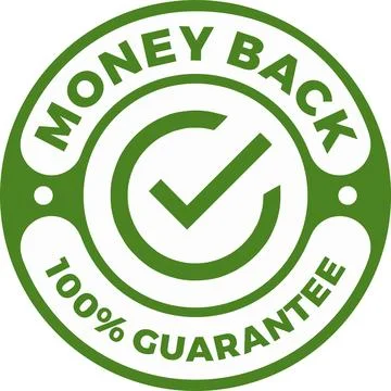 Money back guarantee label with checkmark, refund guarantee seal or stamp Stockillustratie