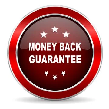 Money back guarantee red circle glossy web icon, round button with metallic b Stock Illustration