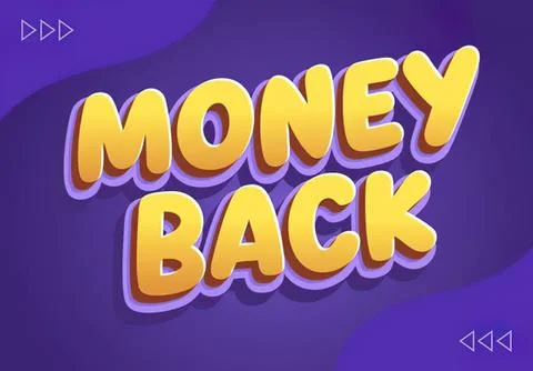 Money back text in bright yellow 3d style on purple background Stock Illustration