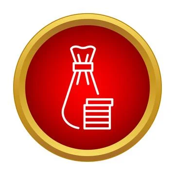 Money bag and coin stack icon on red button Stock Illustration