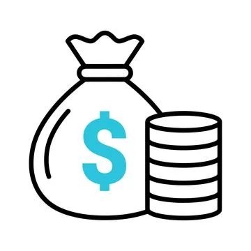 Money Bag and Coin Stack Vector Icon Stock Illustration