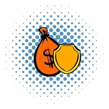 Money bag and a shield icon, comics style Stock Illustration