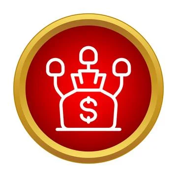 Money bag distributing funds to multiple individuals icon Stock Illustration