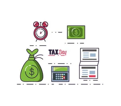 Money bag with document and set icons Illustrazione stock