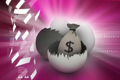 Money bag in egg shell Stock Illustration