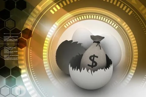 Money bag in egg shell Stock Illustration