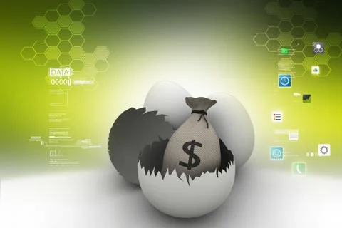 Money bag in an egg shell Illustrazione stock