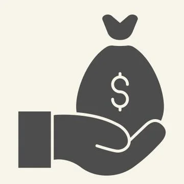 Money bag on the hand solid icon. Cash bag in palm vector illustration isolated 스톡 일러스트