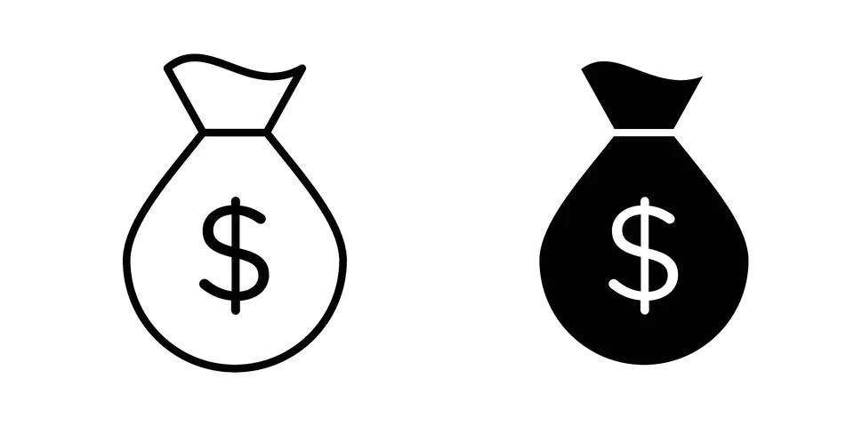 Money bag icon vector concepts, line and silhouette style Stock Illustration