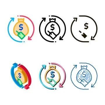 Money bag repeat icon variations vector outline Stock Illustration