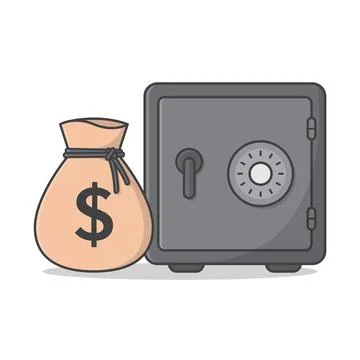Money Bag With Safe Box Vector Icon Illustration. Money Protection Concept .. Stock Illustration