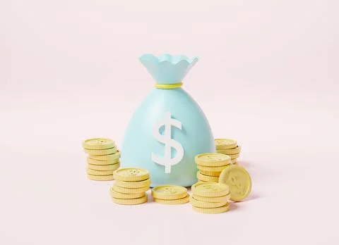 Money bag with stack coins and dollar banknote icon Illustrazione stock