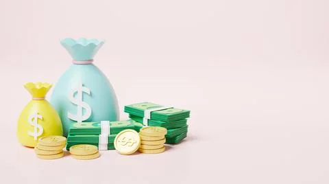 Money bag with stack coins and dollar banknote icon Stock Illustration