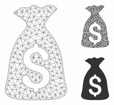 Money Bag Vector Mesh Network Model and Triangle Mosaic Icon Stock Illustration