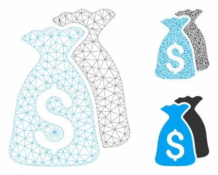 Money Bags Vector Mesh 2D Model and Triangle Mosaic Icon Stock Illustration