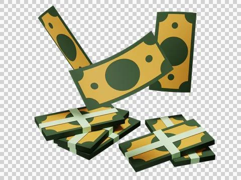 Money banknote bundles and bones piled and stacked on isolated background 3.. Stock Illustration