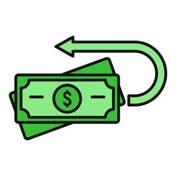 Money bills with arrow returning payment cashback refund Stock Illustration
