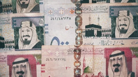 Money Bills from Saudi Arabia. Pan Stock Footage