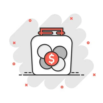 Money box icon in comic style. Coin jar container cartoon vector illustration Stock Illustration