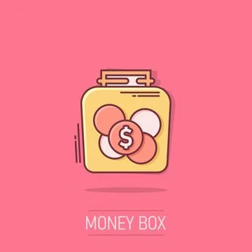 Money box icon in comic style. Coin jar container cartoon vector illustrati.. Stock Illustration