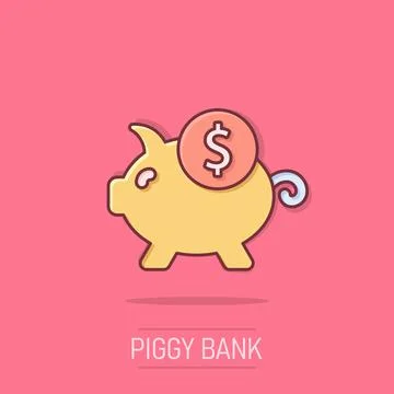 Money box icon in comic style. Pig container cartoon vector illustration on.. Stock Illustration