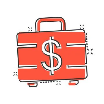 Money briefcase icon in comic style. Cash box cartoon vector illustration on  Illustrazione stock