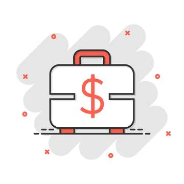 Money briefcase icon in comic style. Cash box cartoon vector illustration on  스톡 일러스트