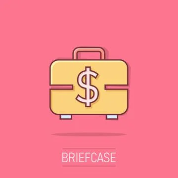 Money briefcase icon in comic style. Cash box cartoon vector illustration o.. Stock Illustration