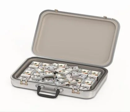 Money briefcase isolated on white background. 3D illustration Stock Illustration