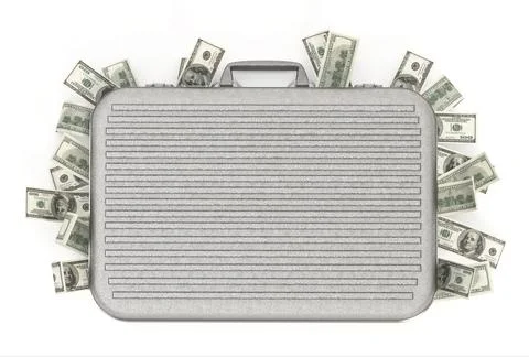 Money briefcase isolated on white background. 3D illustration Stock Illustration